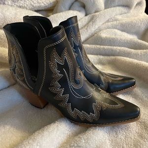 Jolimall Western Ankle Cowgirl Boots Slip on Cutout Chunky Heel Booties